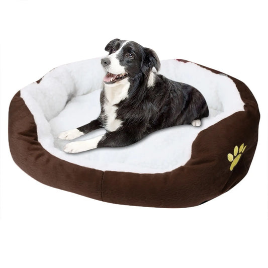 Soft Dog Bed, coffee and white plush material, soft, comfortable and warm