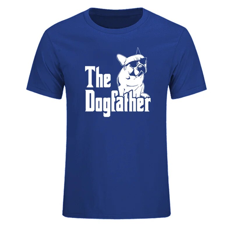 royal blue t-shirt with the words, (silhouette of a dog) the dogfather