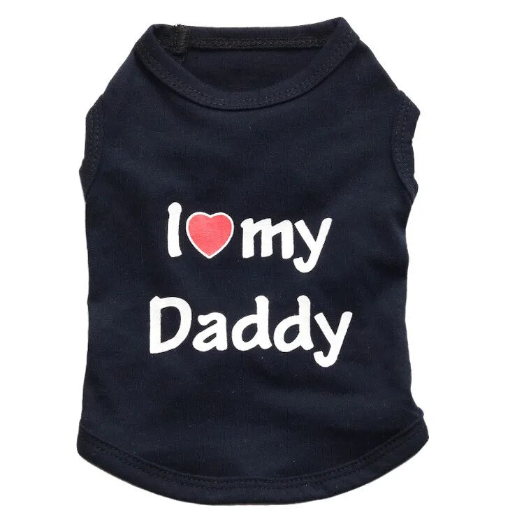 black cat vest words printed on the back, I (picture of a heart) Daddy