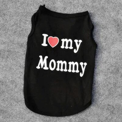 black cat vest words printed on the back, I (picture of a heart) Mommy