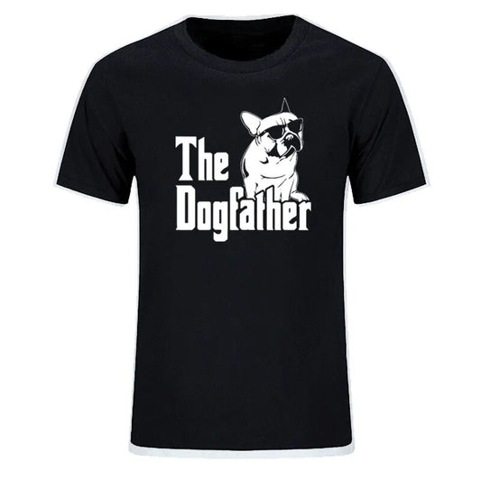 black t-shirt with the words, (silhouette of a dog) the dogfather
