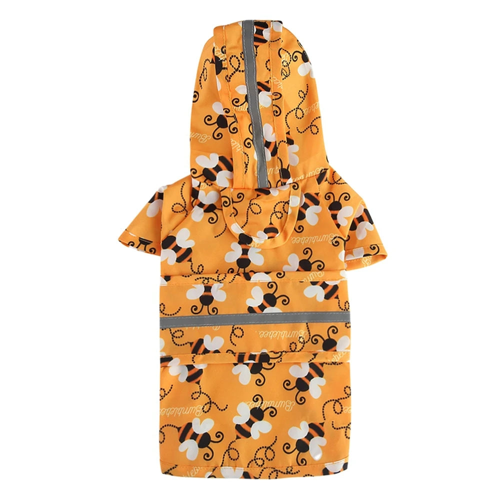 reflective raincoat for dogs, orange with bumble bees 