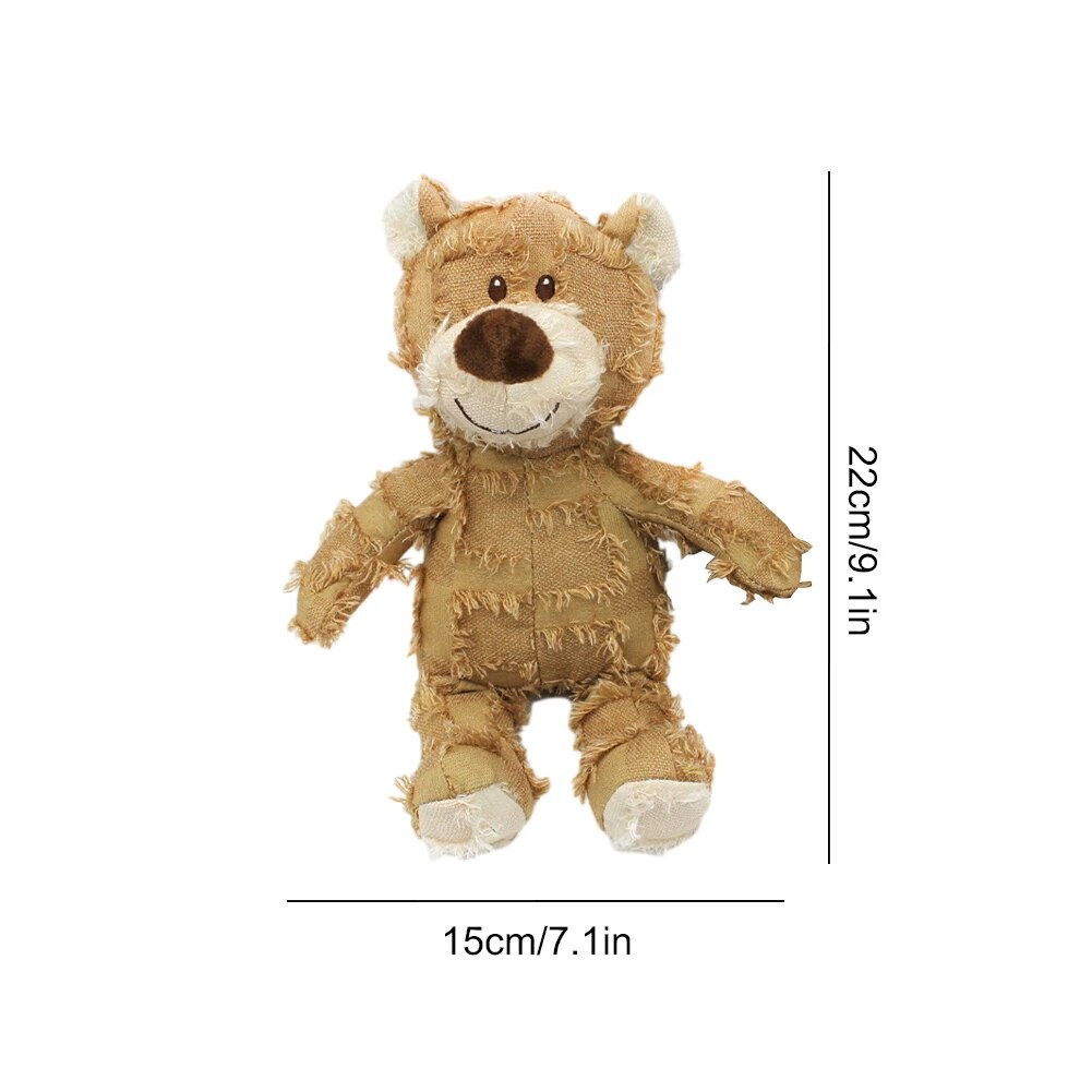the size of the bear squeaky chew toy, 15cm / 7.1in wide, 22cm / 9.1in height