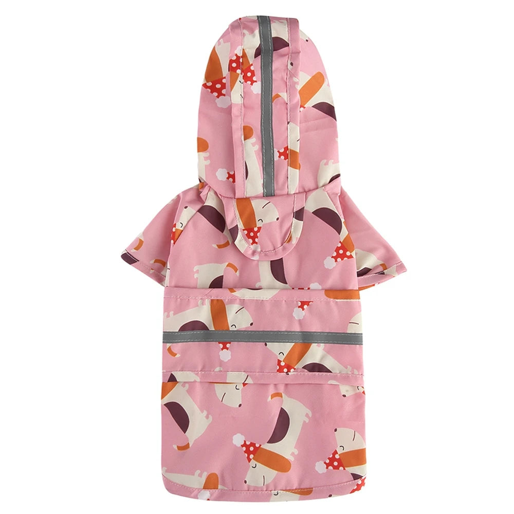 reflective raincoat for dogs, pink with puppies