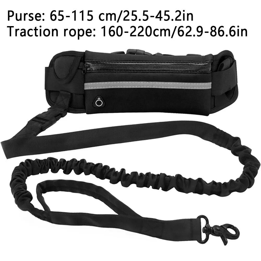 reflective hands free dog leash, size of purse (waist bag) 65 x 115cm / 25.5 x 45.2in traction rope (leash) 160 x 220cm / 62.9 x 86.6in