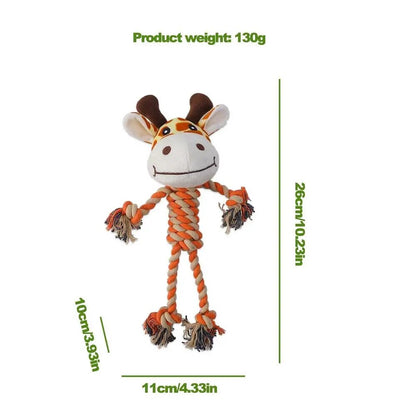 rope toy for your dog, giraffe squeaky chew, size 26cm / 10.23in x 11cm / 4.33in x 10cm / 3.93in, weight 130g  