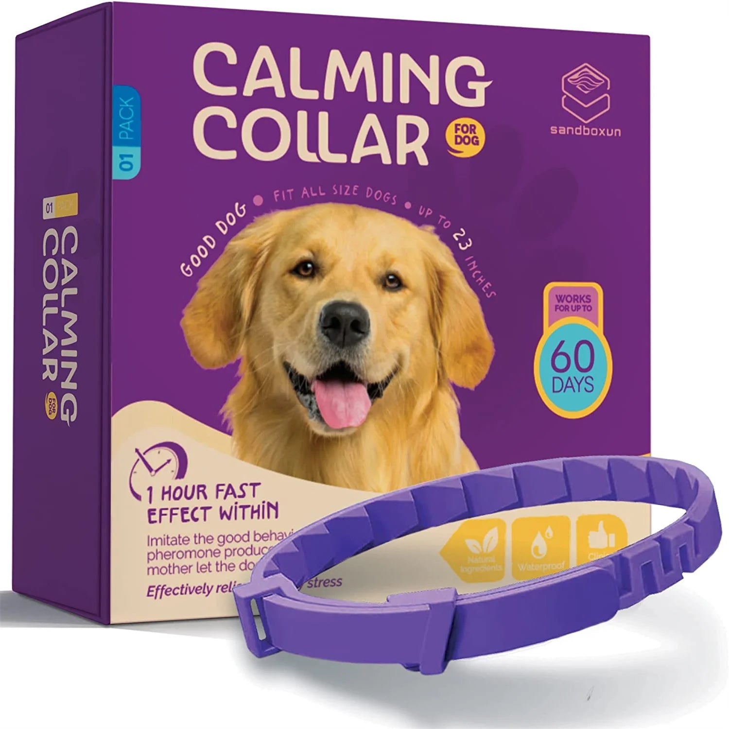 pet calming collar, fits all size dogs, adjustable collar, works up to 60 days