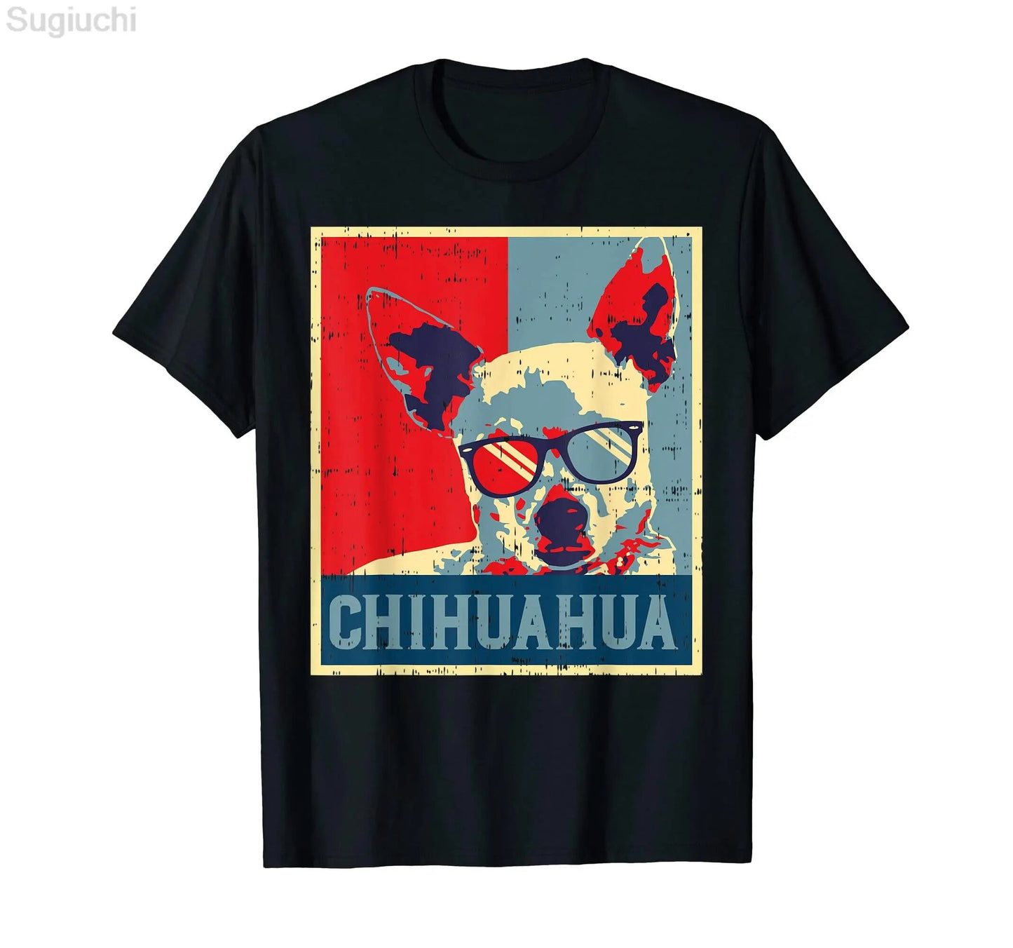 black t-shirt with a picture of a chihuahua with the words chihuahua