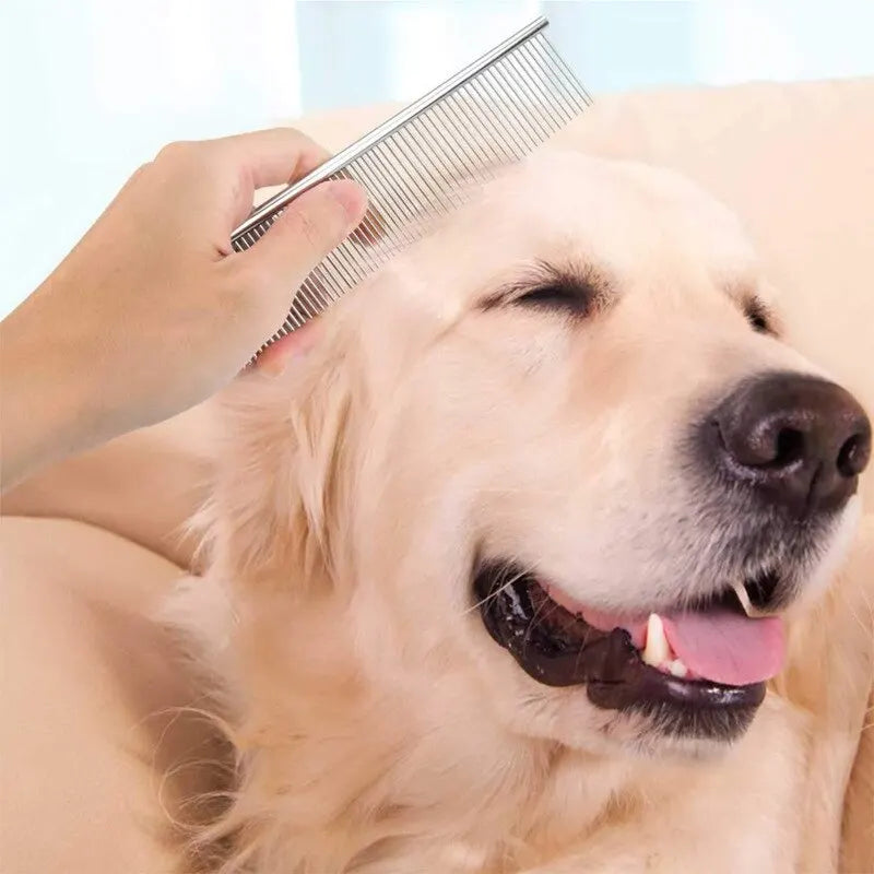 pet grooming comb, picture of dog being groomed with the comb