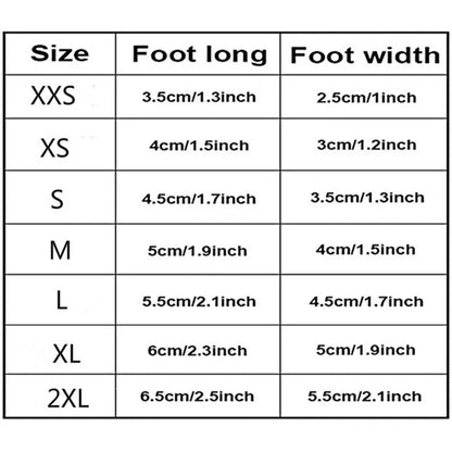 size chart for the waterproof pet shoes, ensure of your pets foot size before ordering, if unsure go up a size