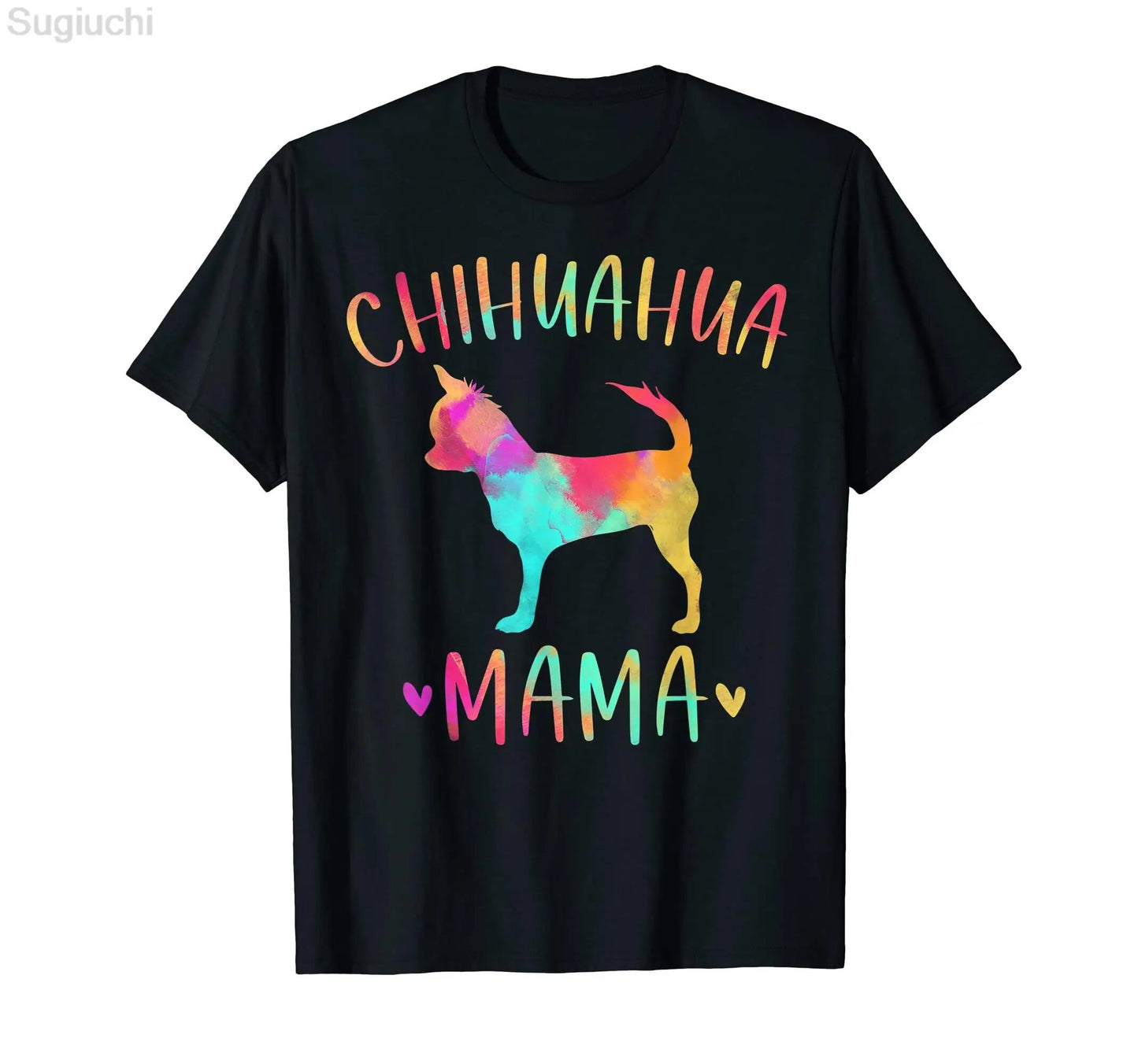 black t-shirt with a picture of a chihuahua with the words chihuahua mama