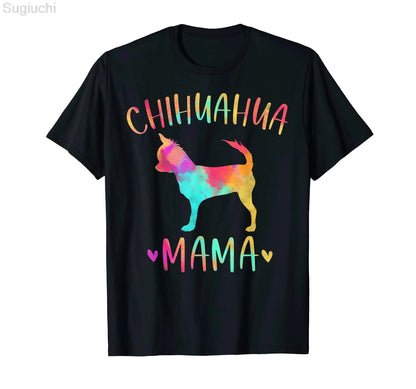 black t-shirt with a picture of a chihuahua with the words chihuahua mama