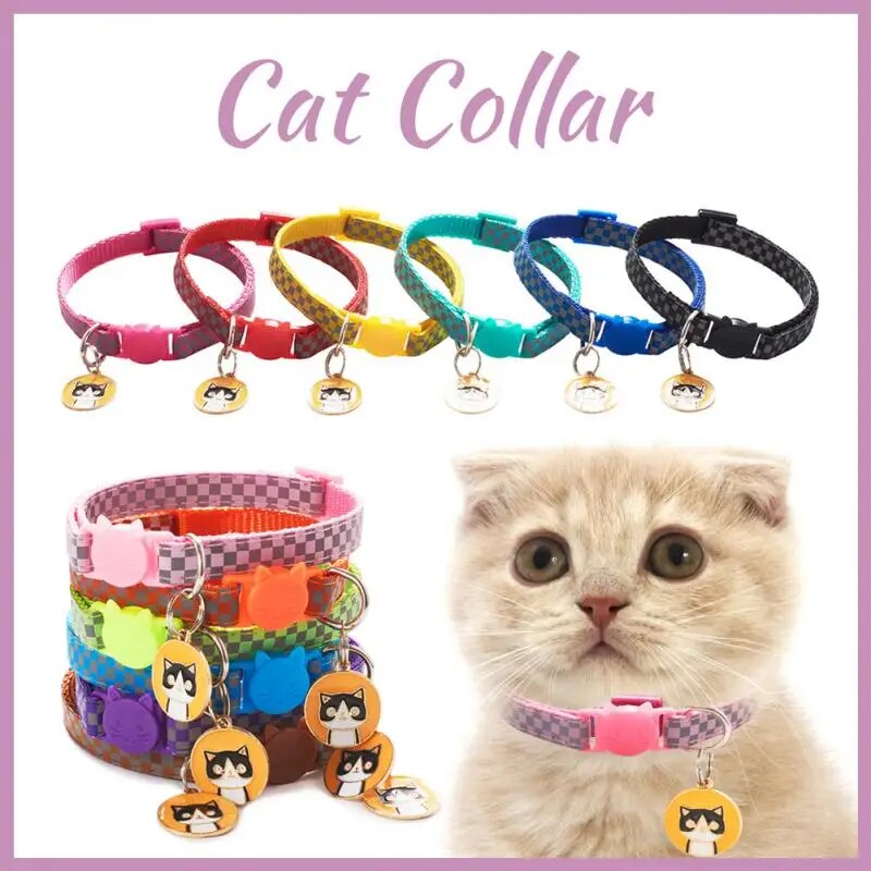 reflective cat collar with a hanging tag, close up