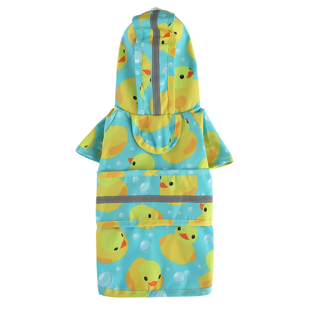 reflective raincoat for dogs, blue with yellow ducks