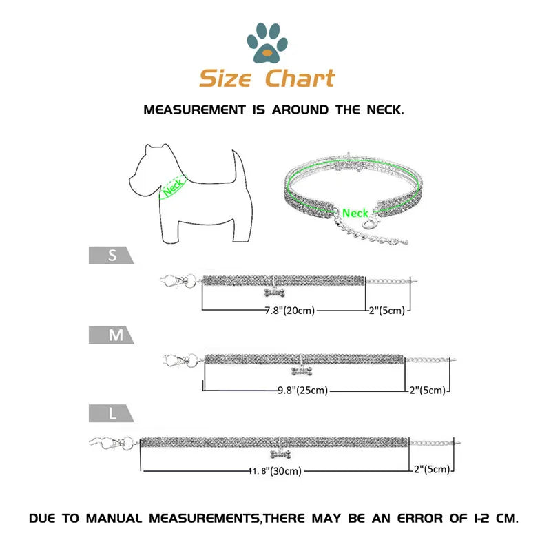 rhinestone collar for cats, size chart, for a comfortable fit ensure the correct size for your pet