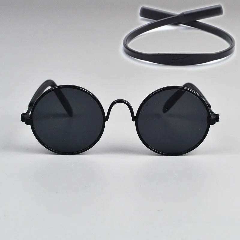 black frame and black lens, sun glasses for cats with head strap