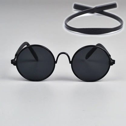 black frame and black lens, sun glasses for cats with head strap