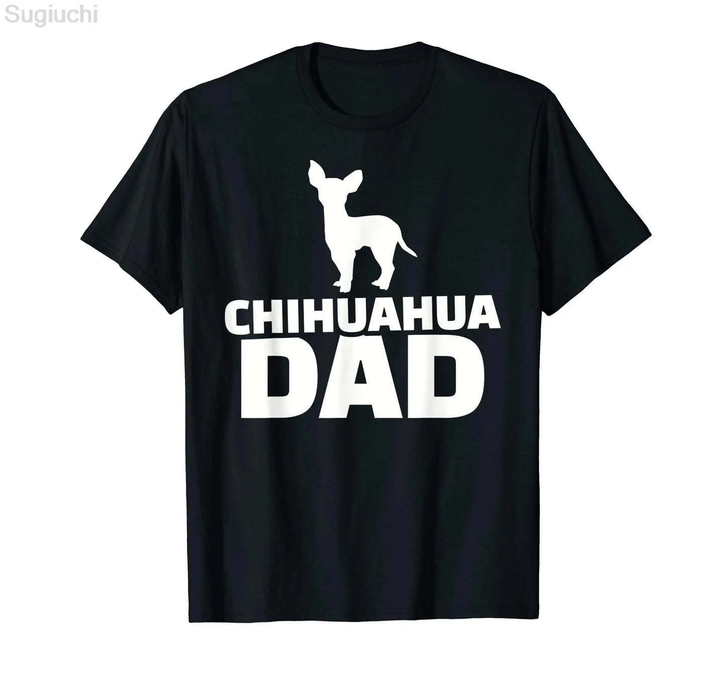 black t-shirt with a picture of a chihuahua with the words  Chihuahua Dad