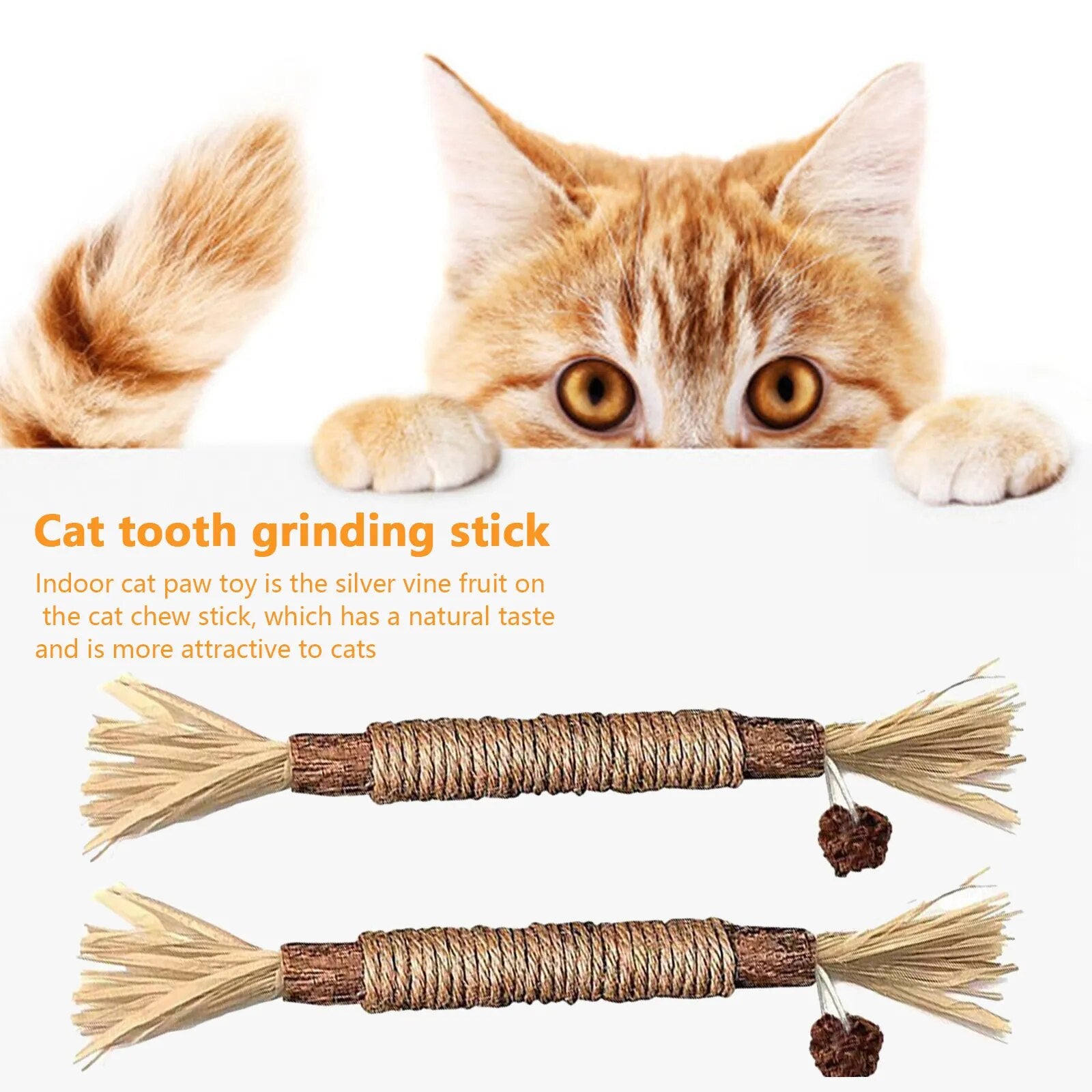 wooden chew stick, the silver vine fruit on the chew stick attracts your cat