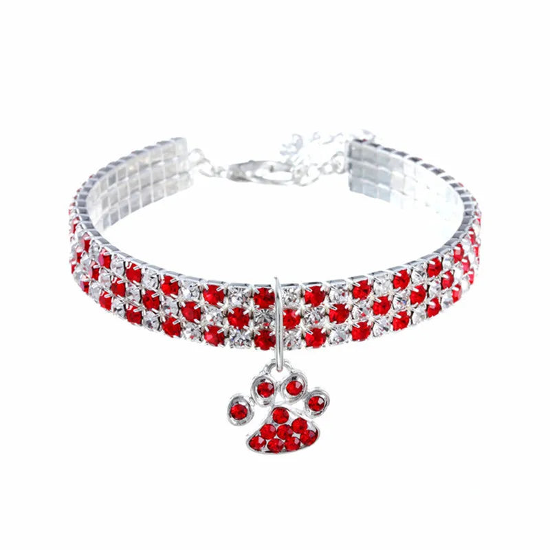 rhinestone collar for cats, red