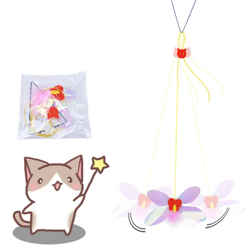 close up of the interactive hanging cat toy, dragon fly hanging