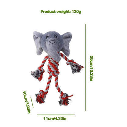 rope toy for your dog, elephant squeaky chew, size 26cm / 10.23in x 11cm / 4.33in x 10cm / 3.93in, weight 130g