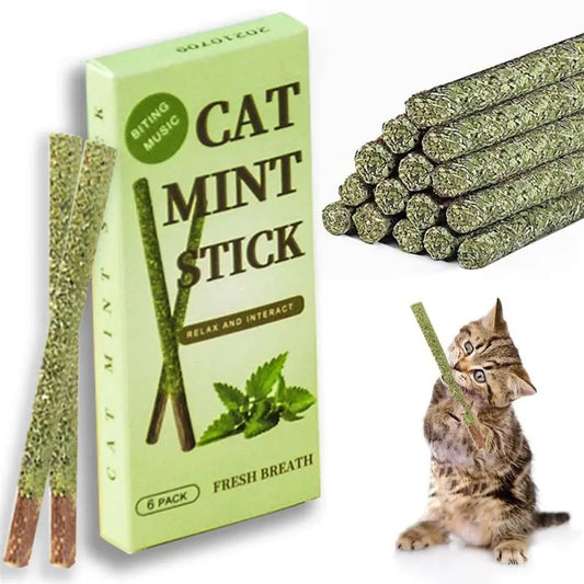 mint sticks for cats, six pack, helps relax the cat and gives them fresh breath
