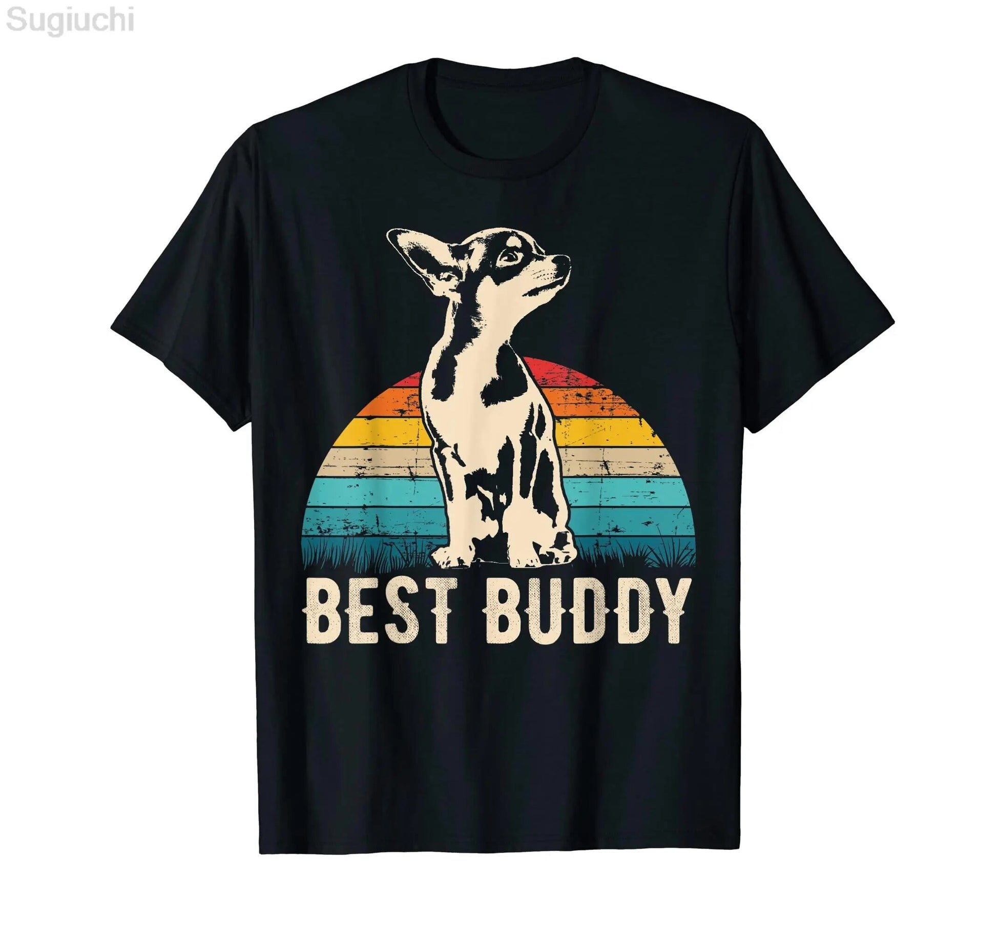 black t-shirt with a picture of a chihuahua with the words best buddy